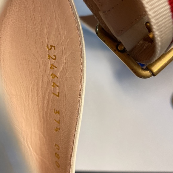 Authentic Gucci Leather Kitten bamboo heel, Strap White Blue Red size 37 1/2. - Picture 6 of 8